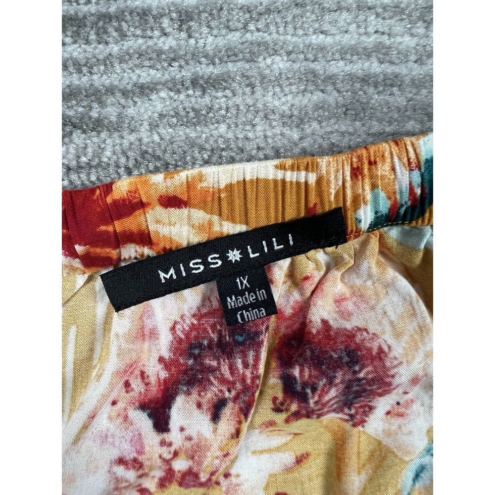 Miss LiLi Top Womens‎ 1X Orange Floral Off Shoulder Tied Front Rayon - Picture 9 of 12